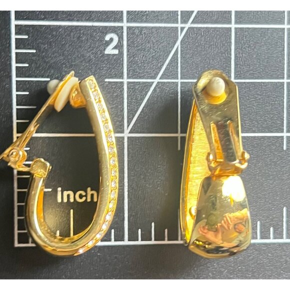 Radiance Gold-Tone Black Enamel Crystal Clip Earrings Bold Designer Style Runway - Picture 6 of 12